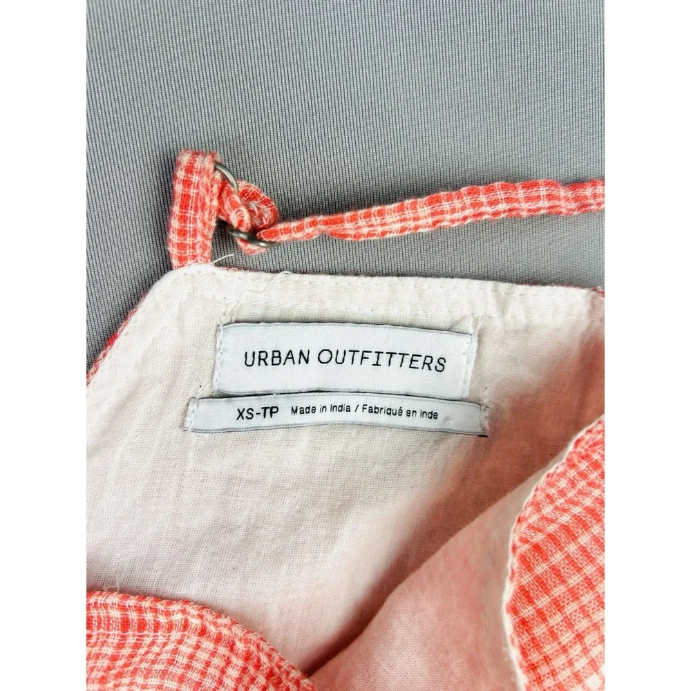 Urban Outfitters Women's XS Gauzy‎ Summer Coral Plaid Overalls Jumpsuit